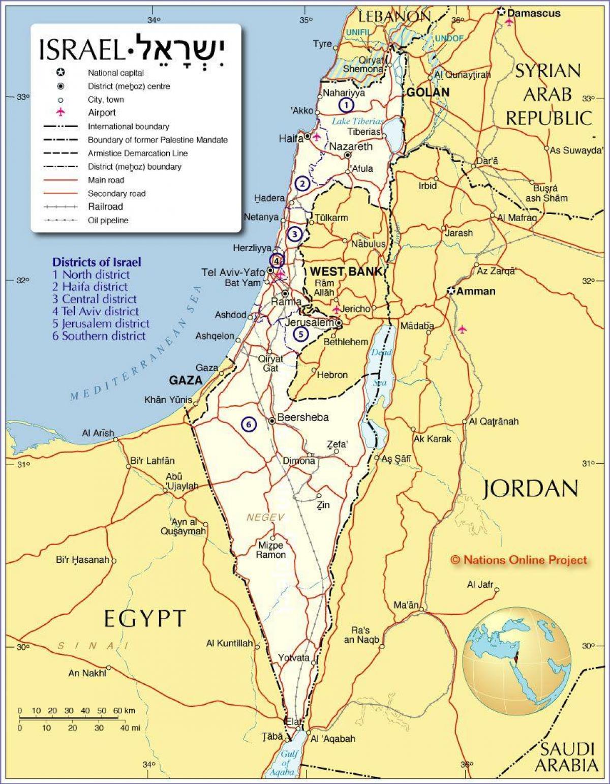 το ισραήλ περιφέρειες χάρτης